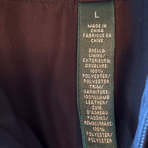 Lauren Ralph Lauren black quilted Puffer jacket, lamb leather trim Sz L - Picture 4 of 11